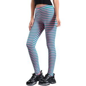 Printed High Waist Elastic Waist Yoga Leggings Green Pink-Stripe